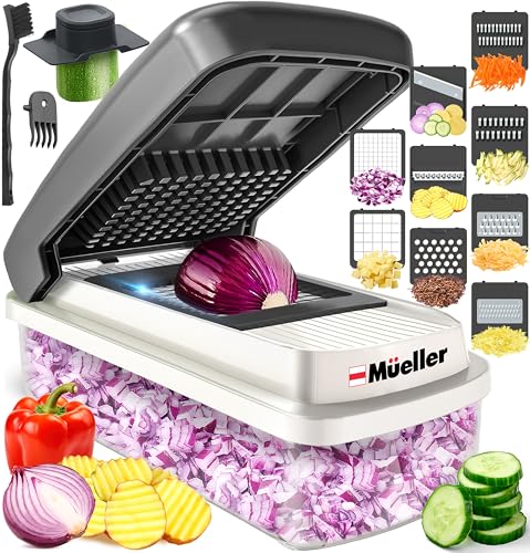 Mueller Home Vegetable Chopper & Dicer – 8-in-1 Food Cutter with Multiple Blades