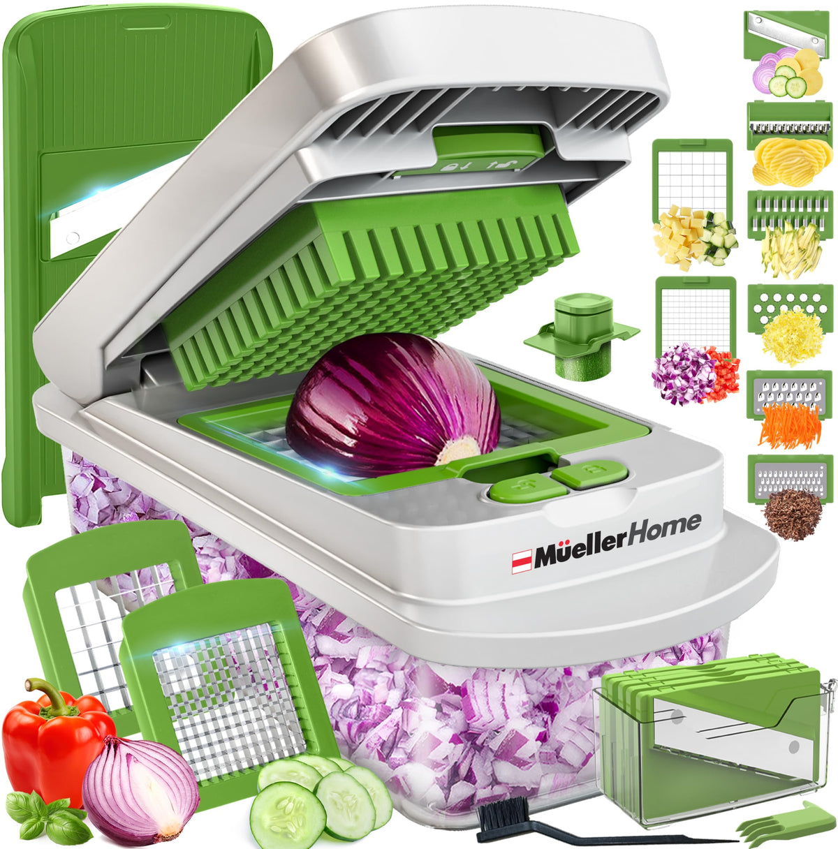 Mueller Home Vegetable Chopper & Dicer – 8-in-1 Food Cutter with Multiple Blades