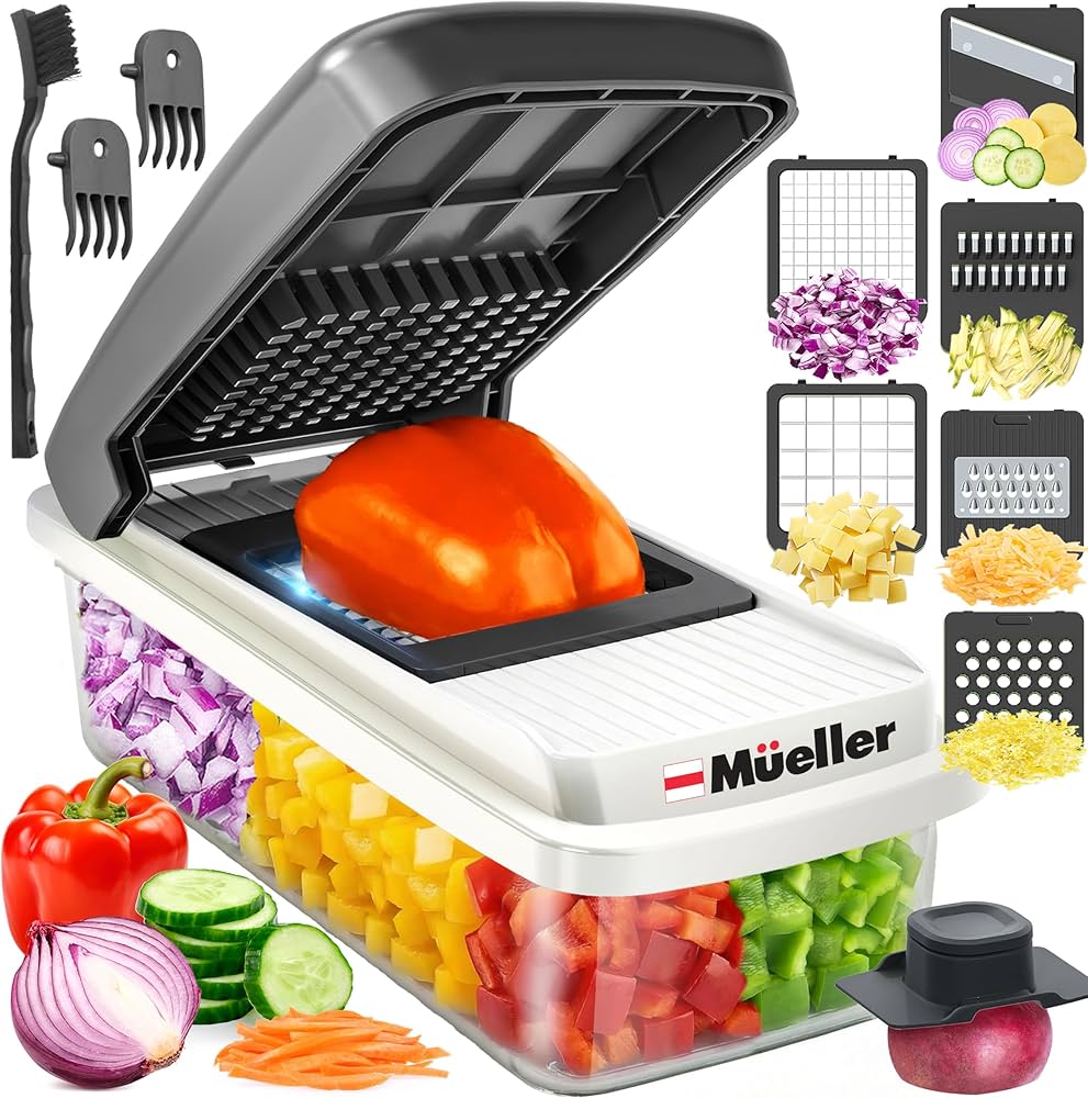 Mueller Home Vegetable Chopper & Dicer – 8-in-1 Food Cutter with Multiple Blades